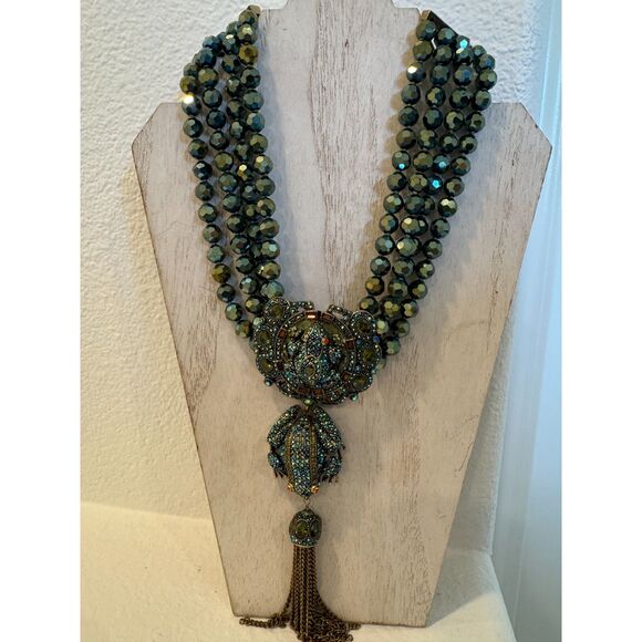Heidi Daus Toad Necklace Dangle Frog with Tassel Beaded - Picture 5 of 8